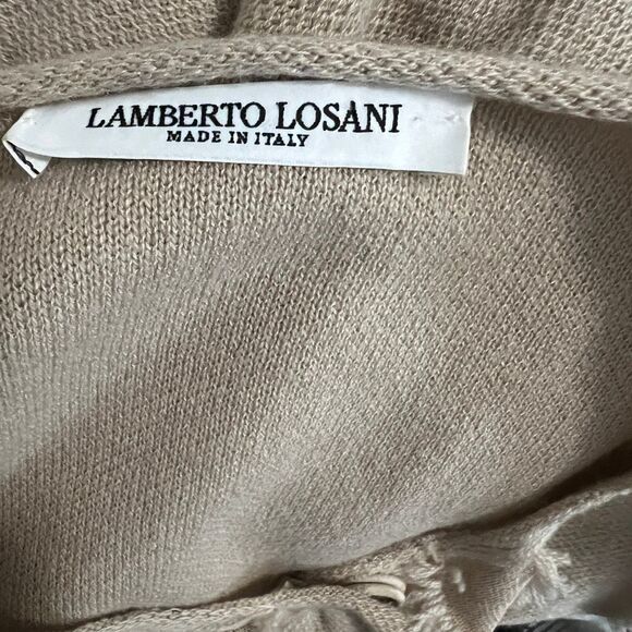 Lamberto Losani Beige Cashmere Cotton Fringe Snap Cardigan Jacket Medium - Picture 6 of 8